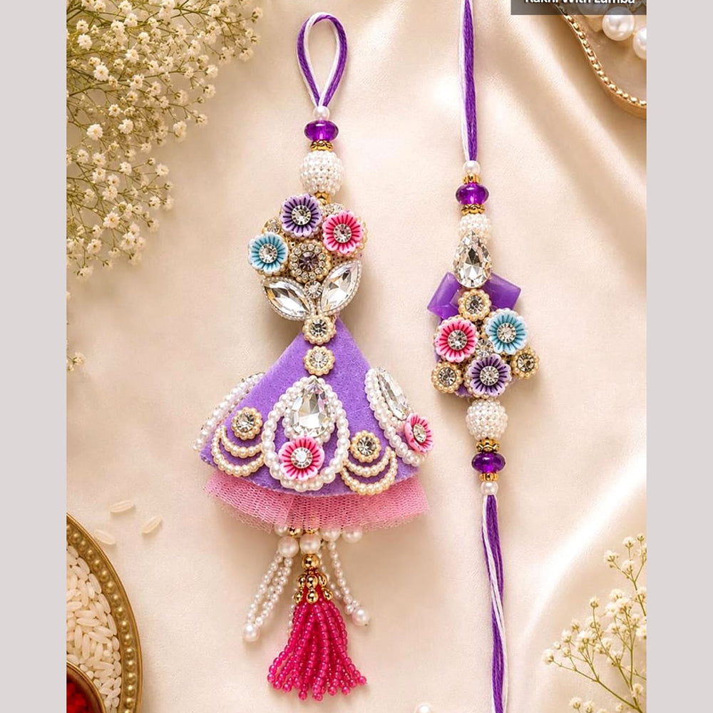 Everlasting Quality Jewels Bhaiya And Bhabhi Crystal Stone Rakhi With Lumba