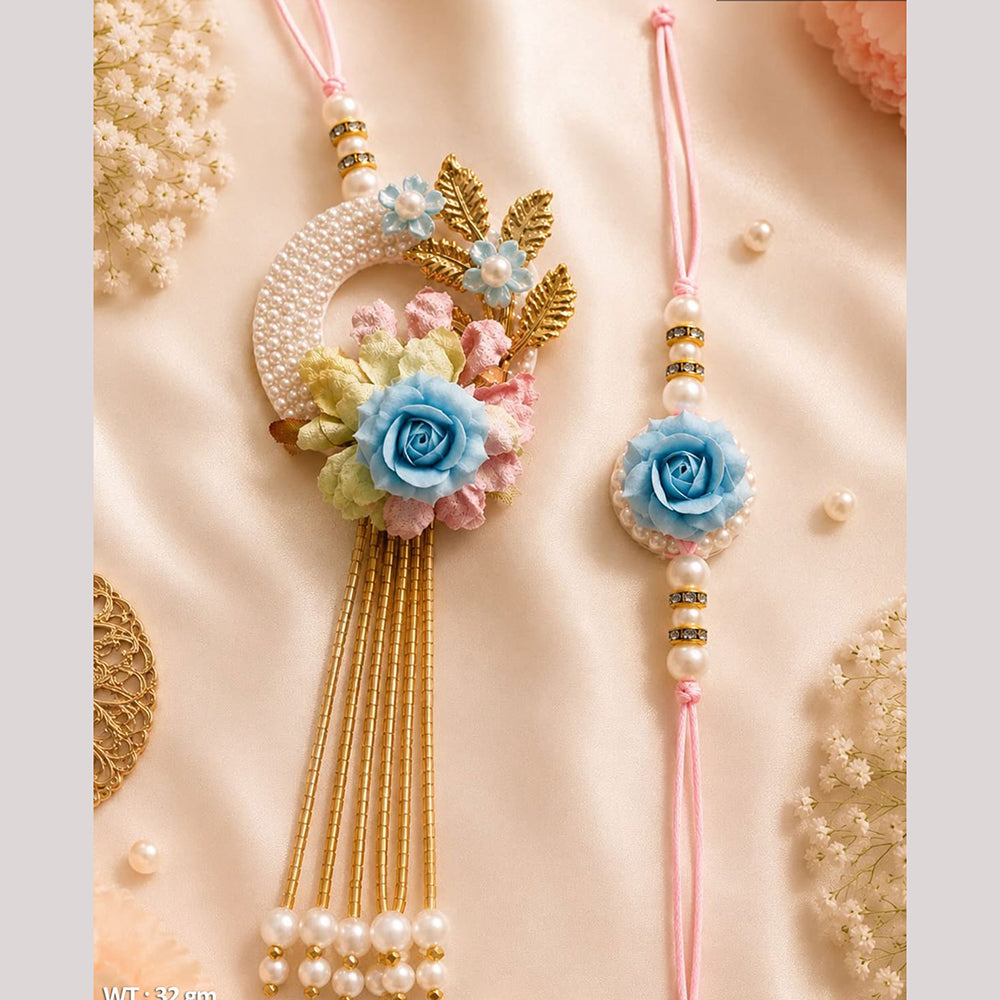 Everlasting Quality Jewels Bhaiya And Bhabhi Crystal Stone Rakhi With Lumba