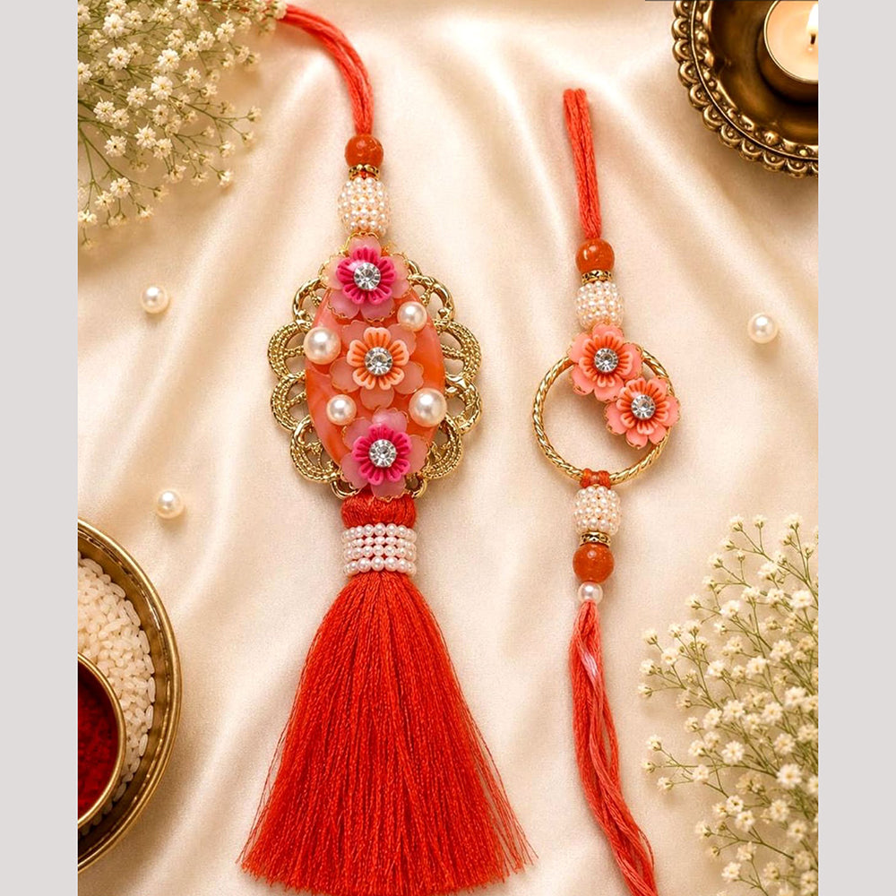Everlasting Quality Jewels Bhaiya And Bhabhi Crystal Stone Rakhi With Lumba