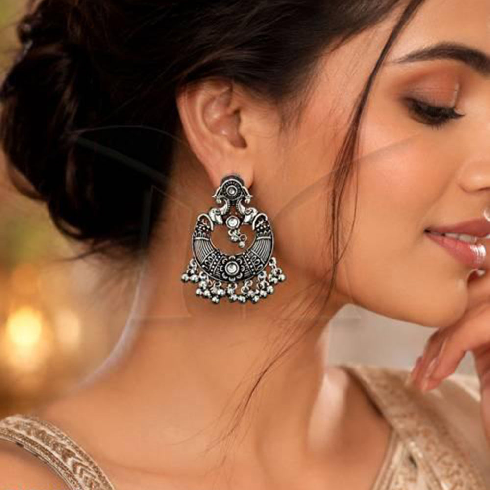 Everlasting Quality Jewels Lightweight Oxidised Pota Stone Dangler Earrings