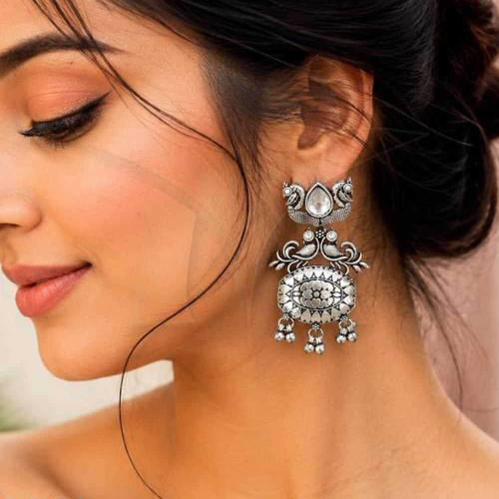 Everlasting Quality Jewels Lightweight Oxidised Pota Stone Dangler Earrings