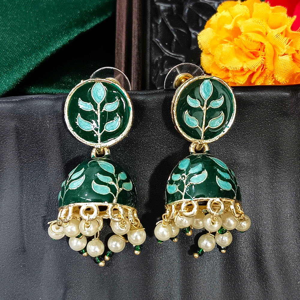 Darshana Jewels Gold Plated Mennakari Jhumki Earrings
