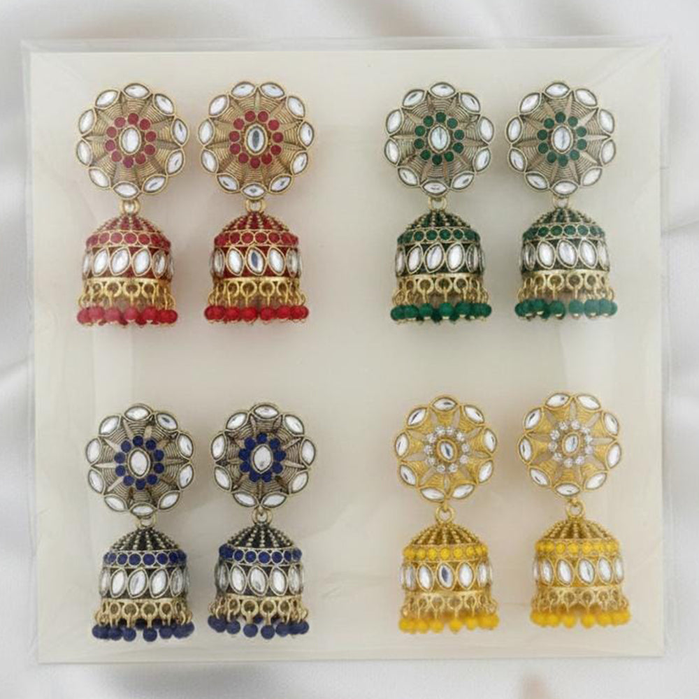 Sanshray Handmade Crystal Stone Beads Designer Jhumki Earrings Combo