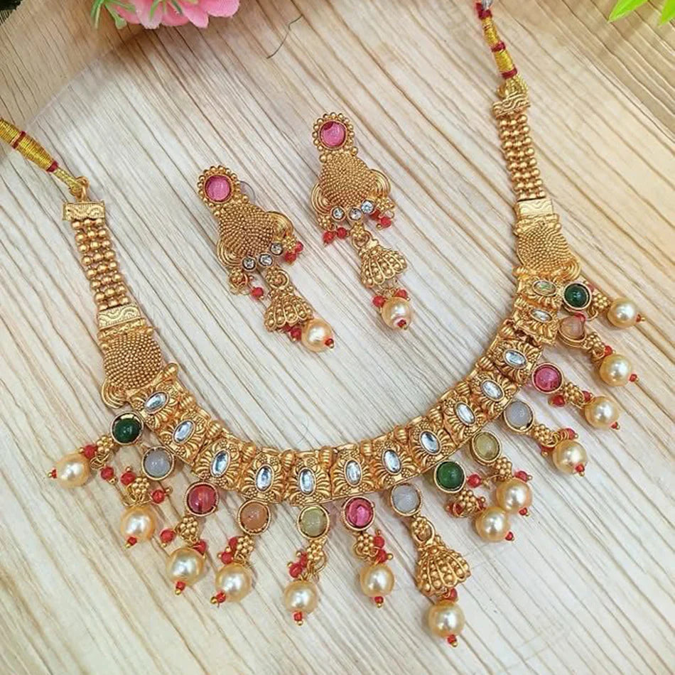 Darshana Jewels Gold Plated Kundan Beads And Pearl Necklace Set