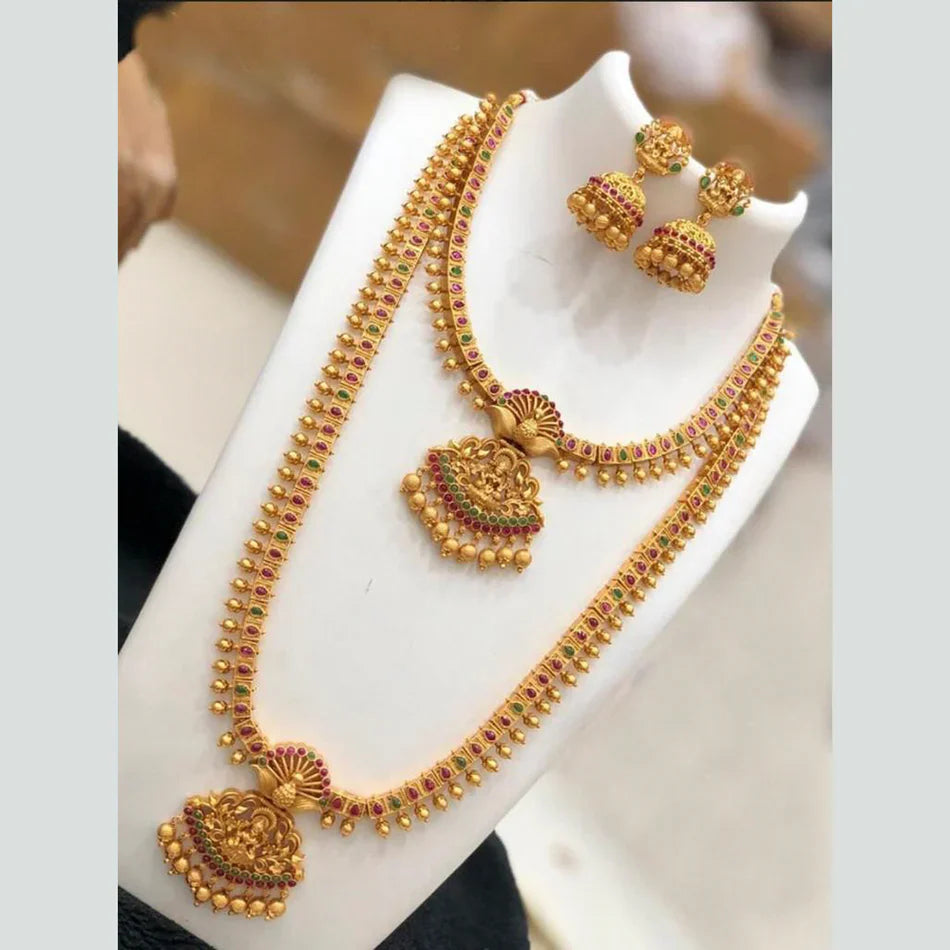 Darshana Jewels Gold Plated Pota And Beads Temple Double Necklace Set