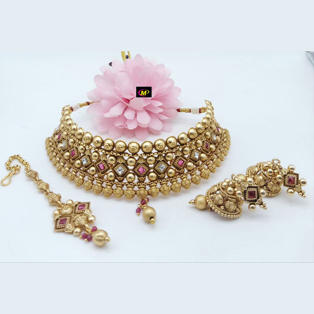 FS Collection Gold Plated Pota Stone Necklace Set