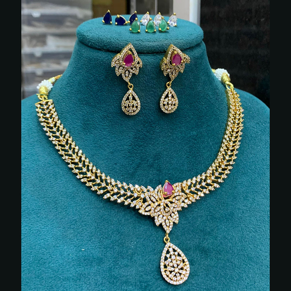 FS Collection Gold Plated AD Stone Necklace Set