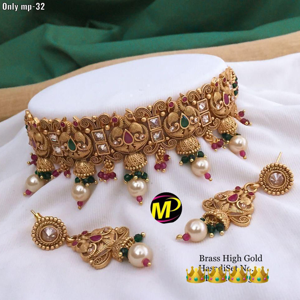 FS Collection Gold Plated Pota Stone Necklace Set