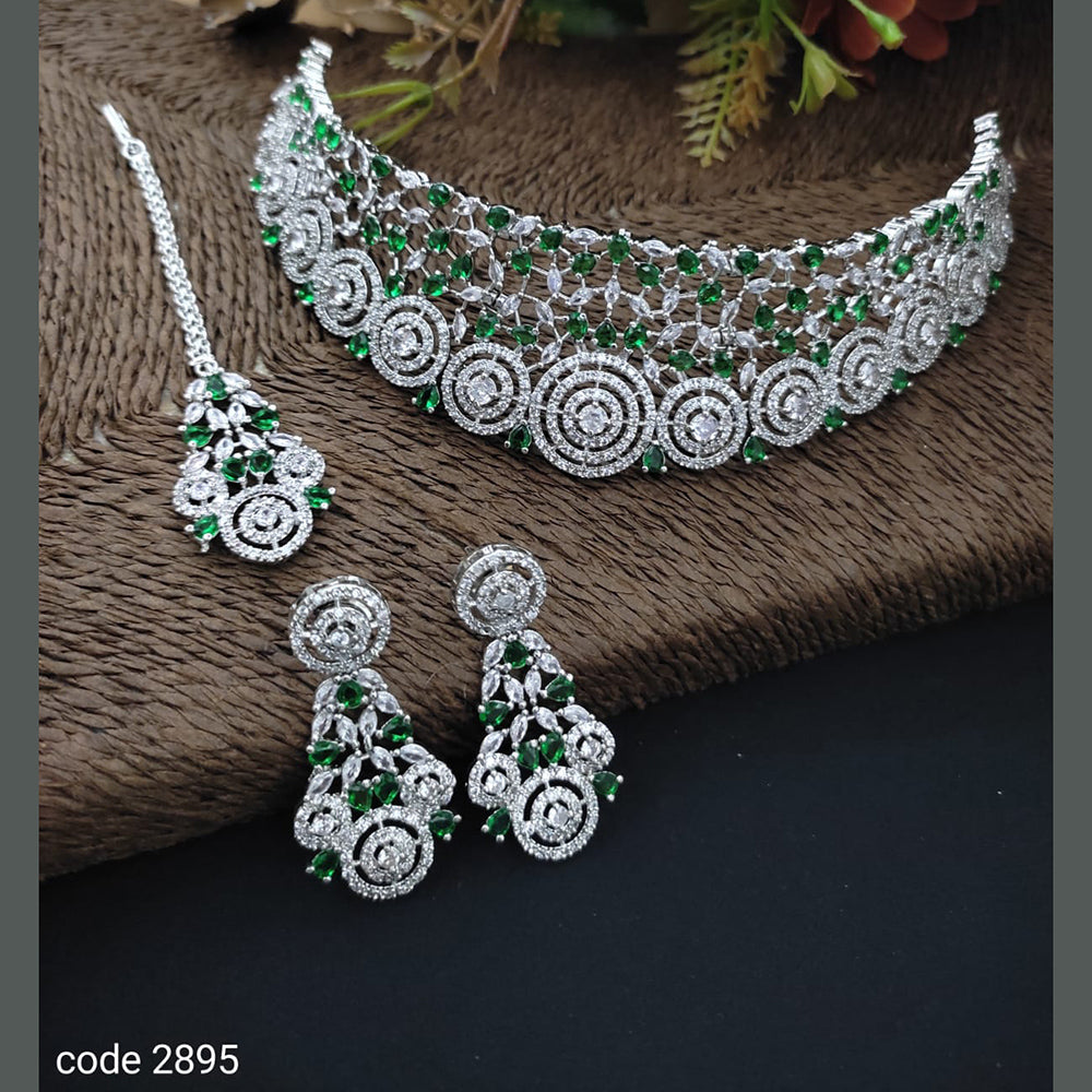 FS Collection Silver Plated AD Stone Necklace Set
