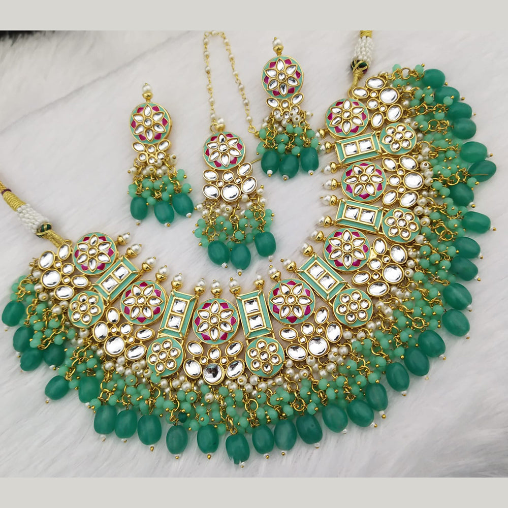 FS Collection Gold Plated Kundan Stone & Meenakari Necklace Set