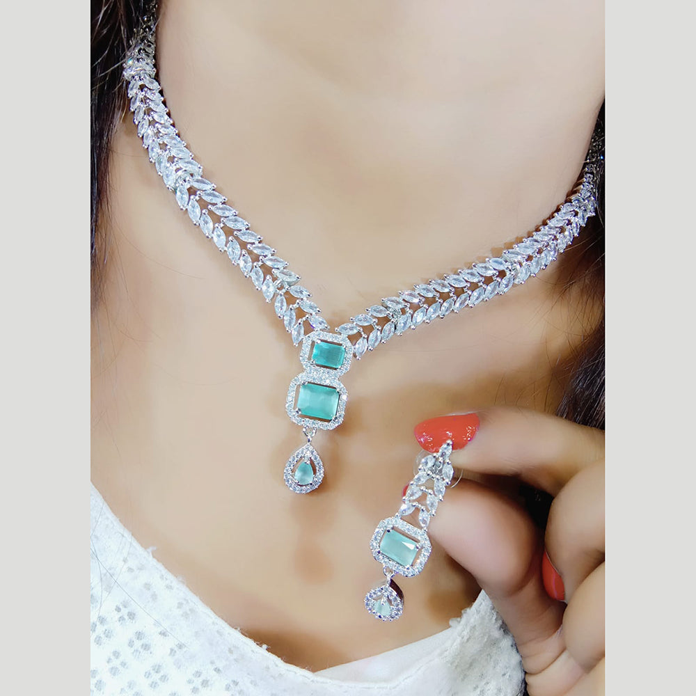 FS Collection Silver Plated AD Stone Necklace Set