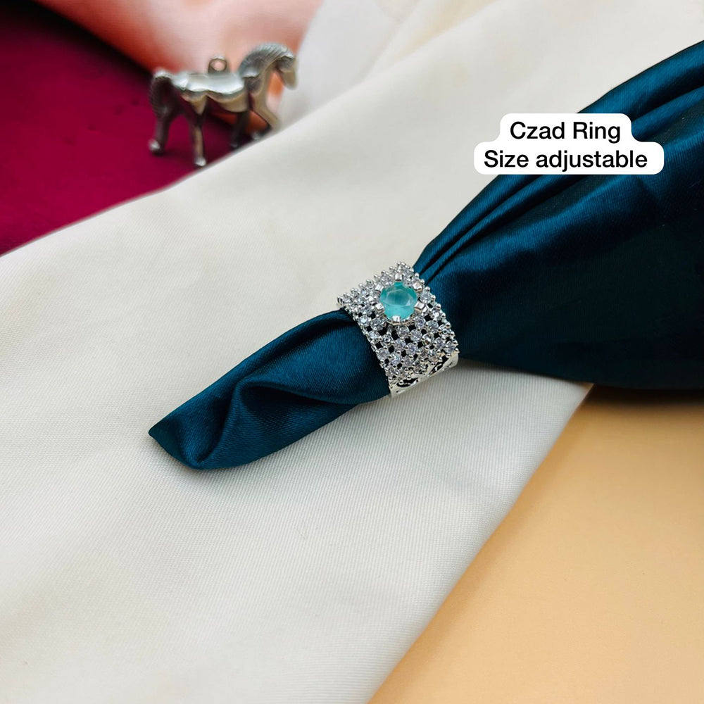 FS Collection Silver Plated AD Stone Adjustable Ring