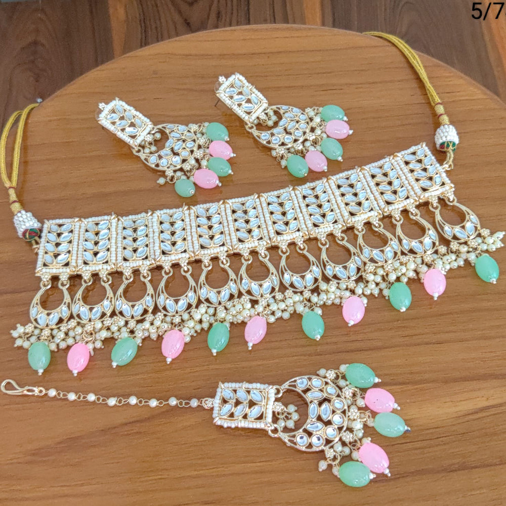 FS Collection Gold Plated Kundan Stone Necklace Set