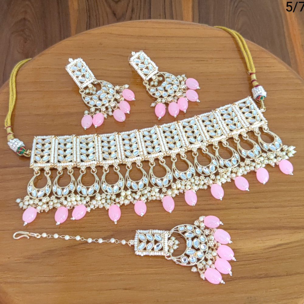 FS Collection Gold Plated Kundan Stone Necklace Set