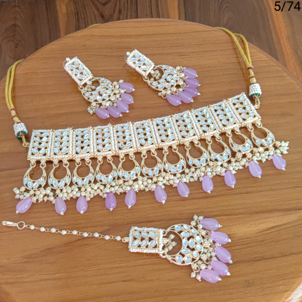 FS Collection Gold Plated Kundan Stone Necklace Set