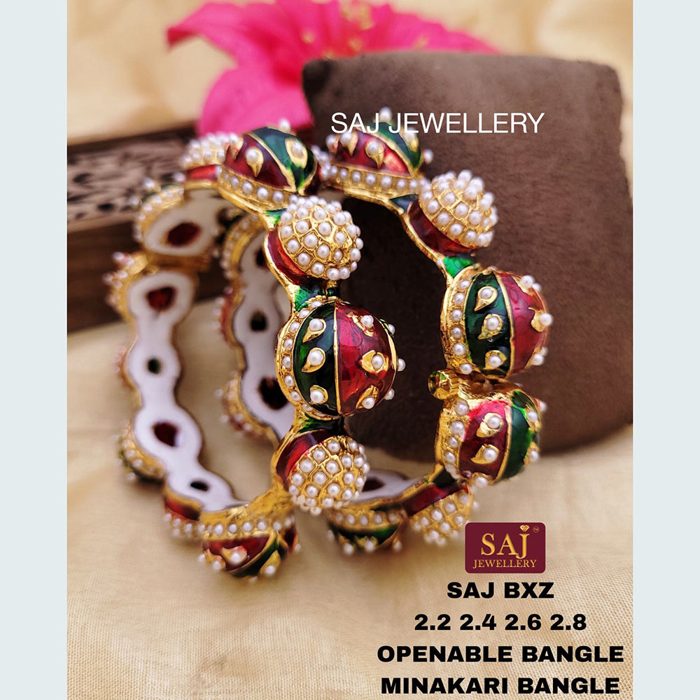 FS Collection Gold Plated Openable Meenakari Bangles Set