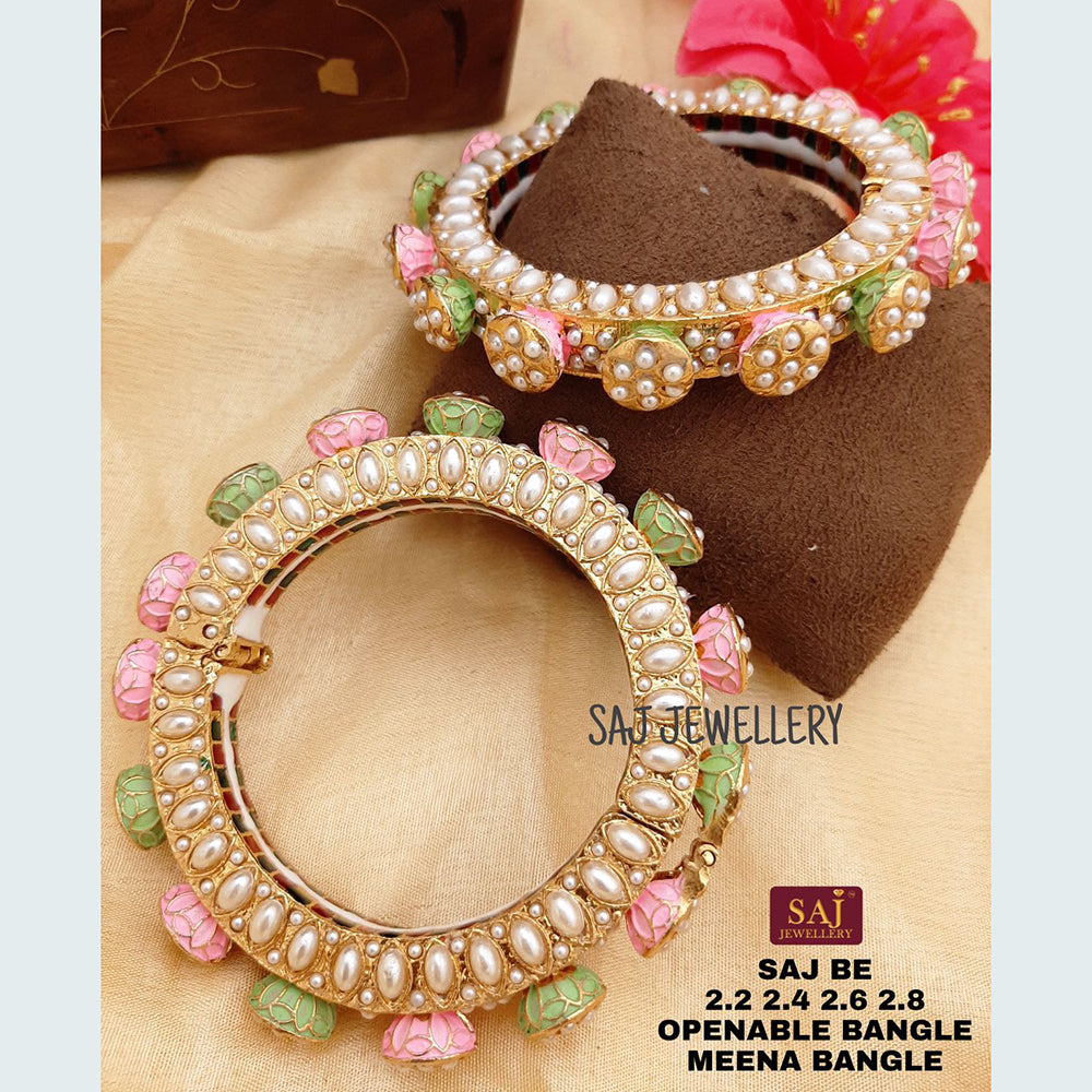 FS Collection Gold Plated Openable Meenakari Bangles Set