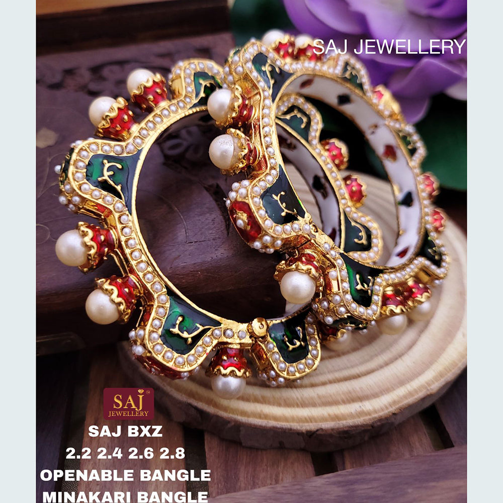 FS Collection Gold Plated Openable Meenakari Bangles Set