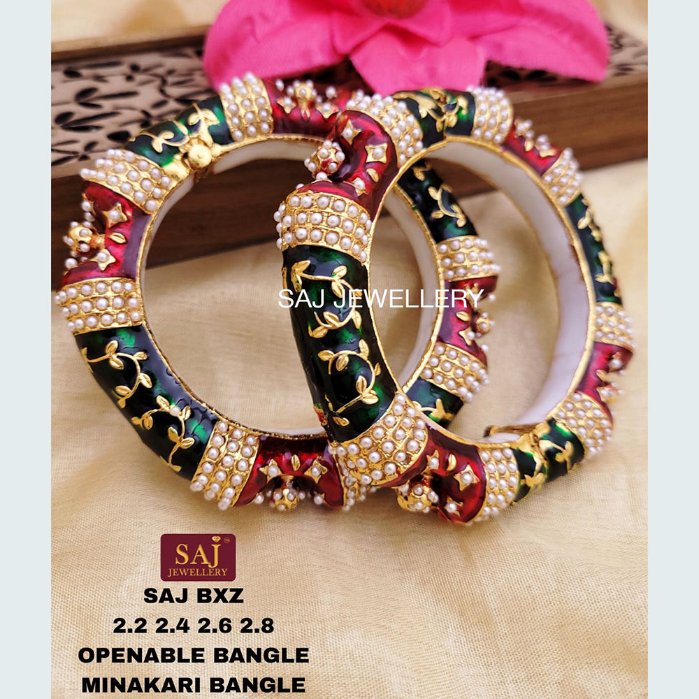 FS Collection Gold Plated Openable Meenakari Bangles Set