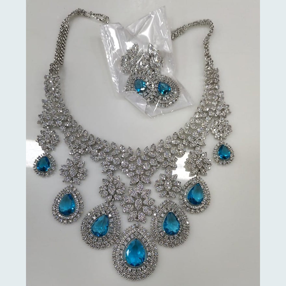 FS Collection Silver Plated AD Stone Necklace Set