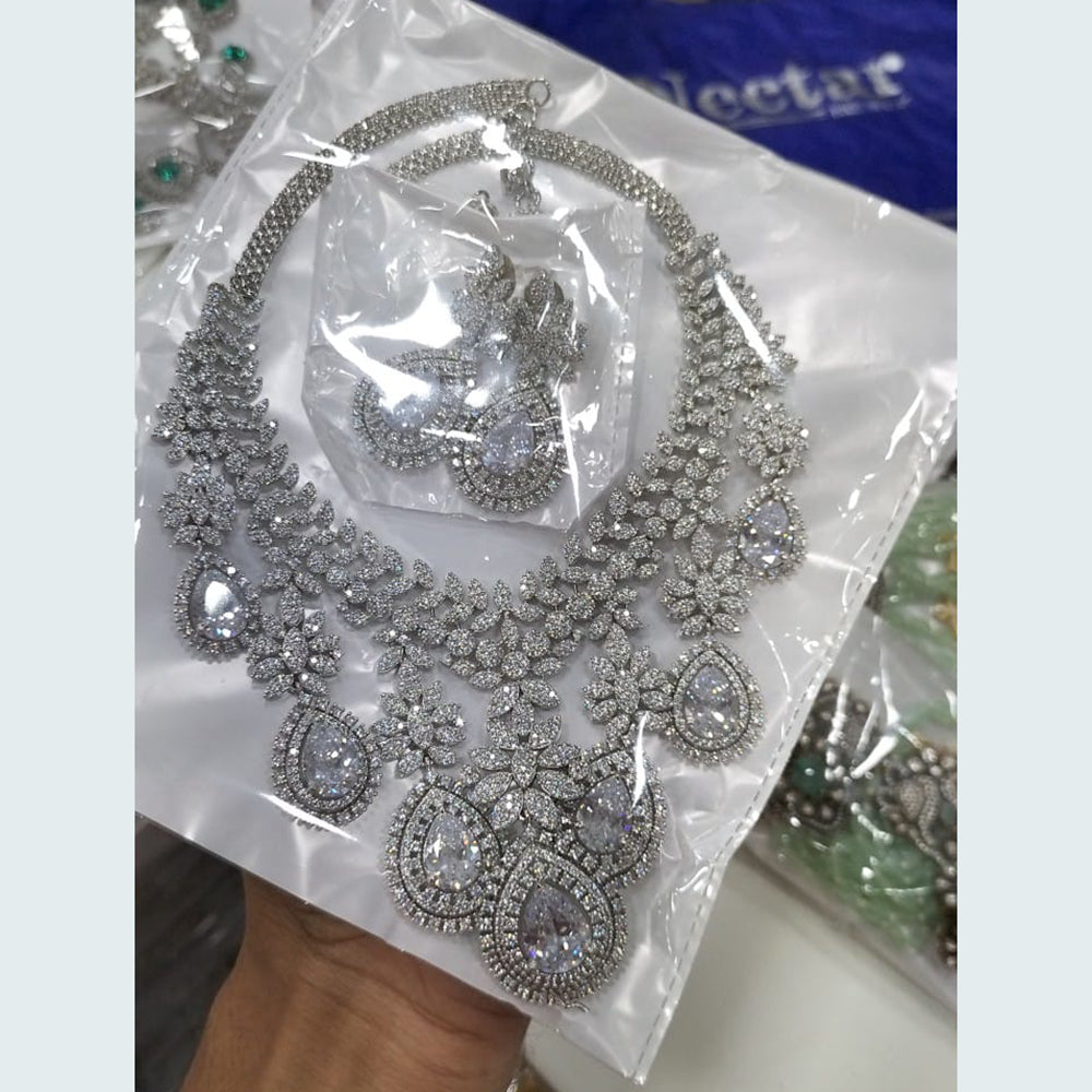 FS Collection Silver Plated AD Stone Necklace Set