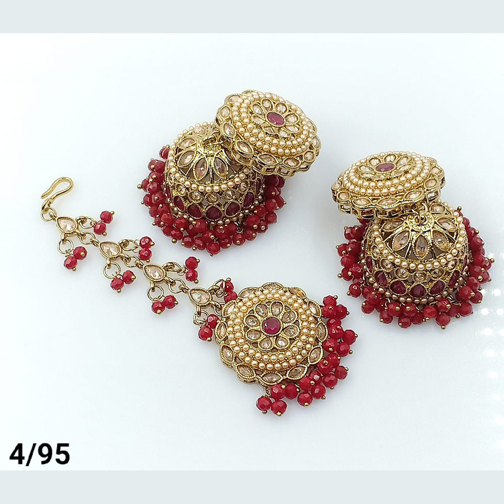 FS Collection Gold Plated Maangtika and Jhumki Earrings
