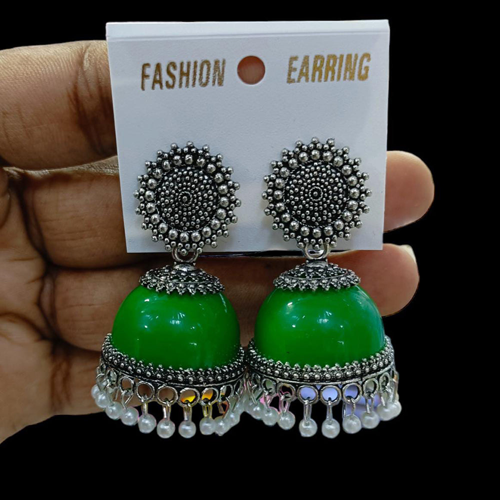 FS Collection Oxidised Plated Jhumki Earrings