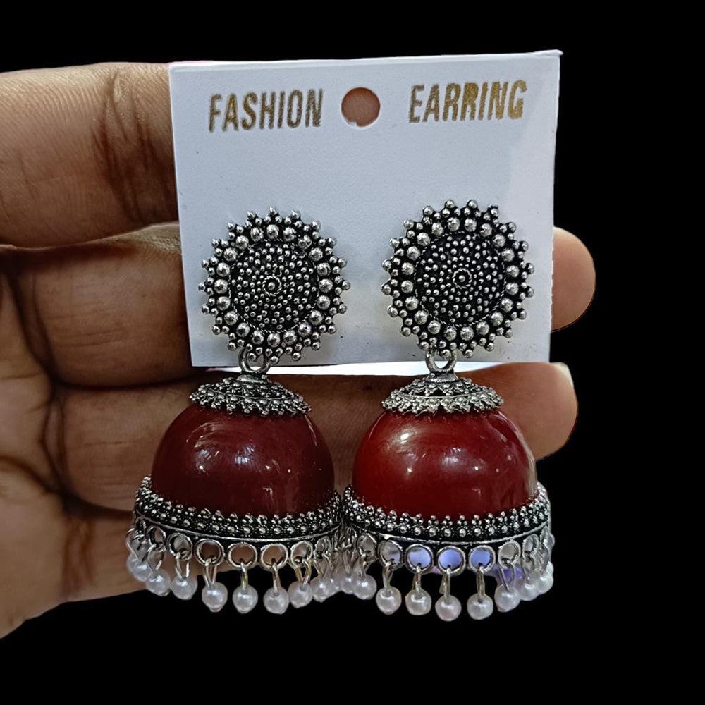 FS Collection Oxidised Plated Jhumki Earrings