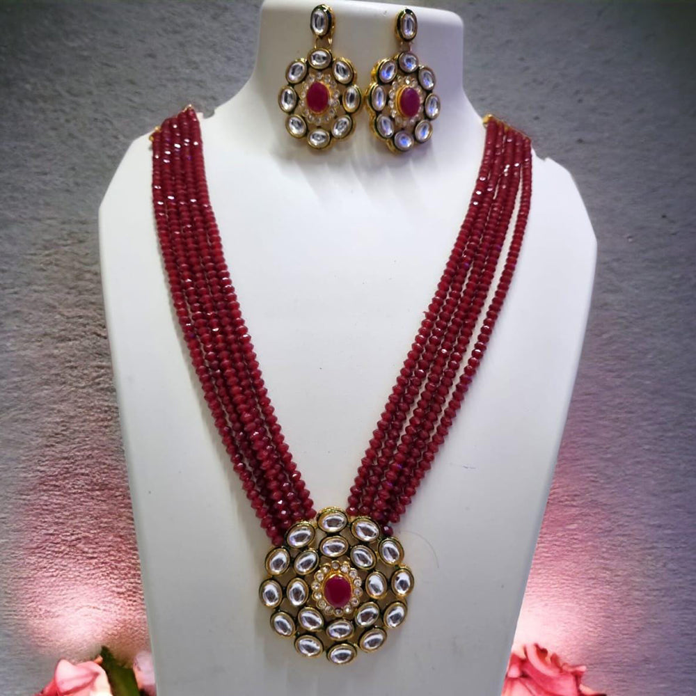 FS Collection Gold Plated Kundan Stone Long Necklace Set