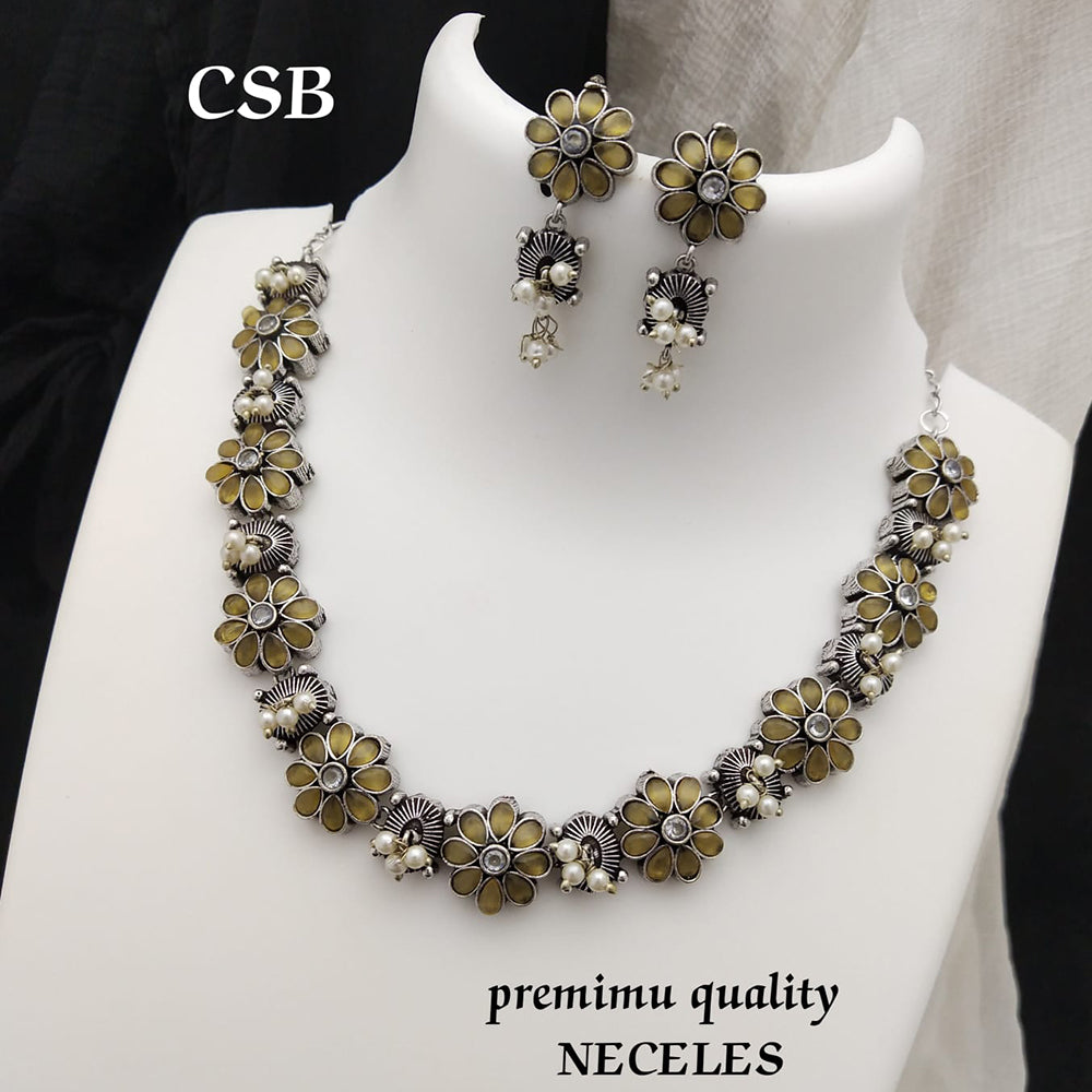 FS Collection Silver Plated Pota Stone Necklace Set