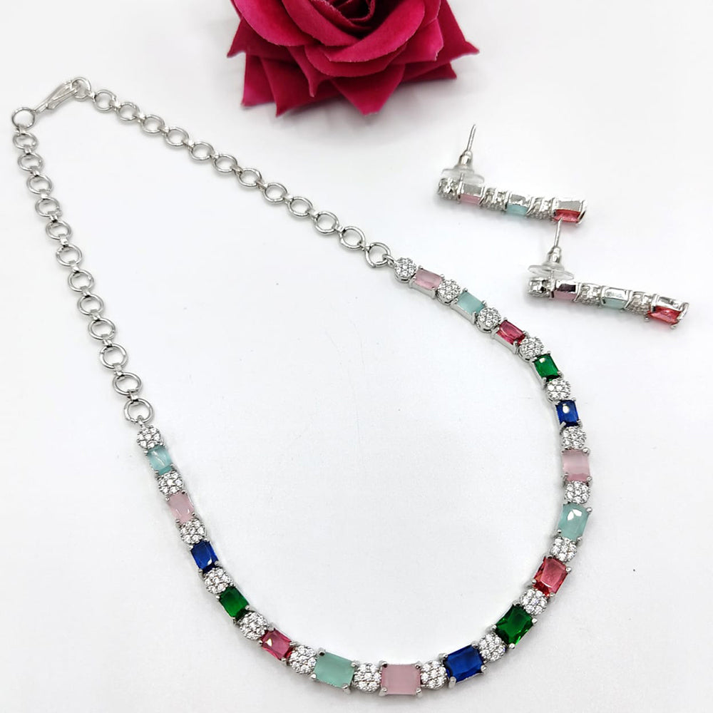 FS Collection Silver Plated Crystal Stone Necklace Set