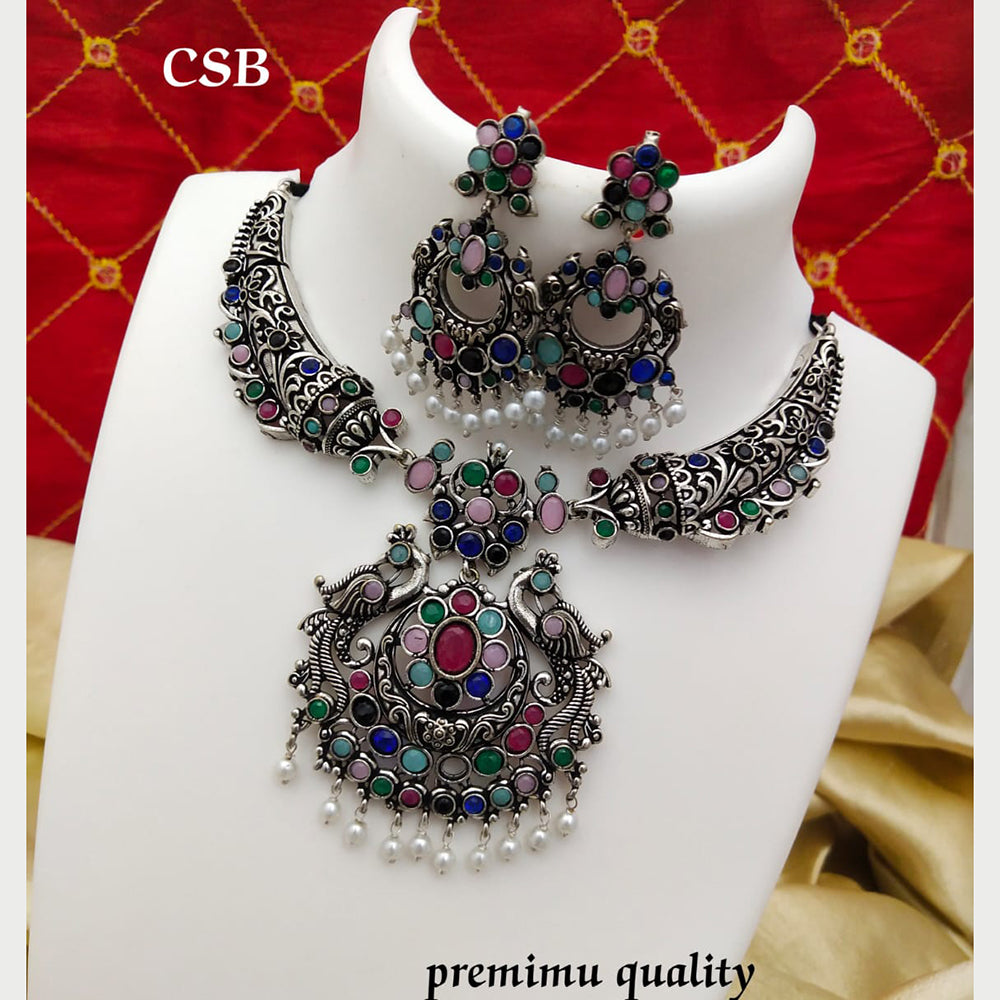 FS Collection Oxidised Plated Necklace Set