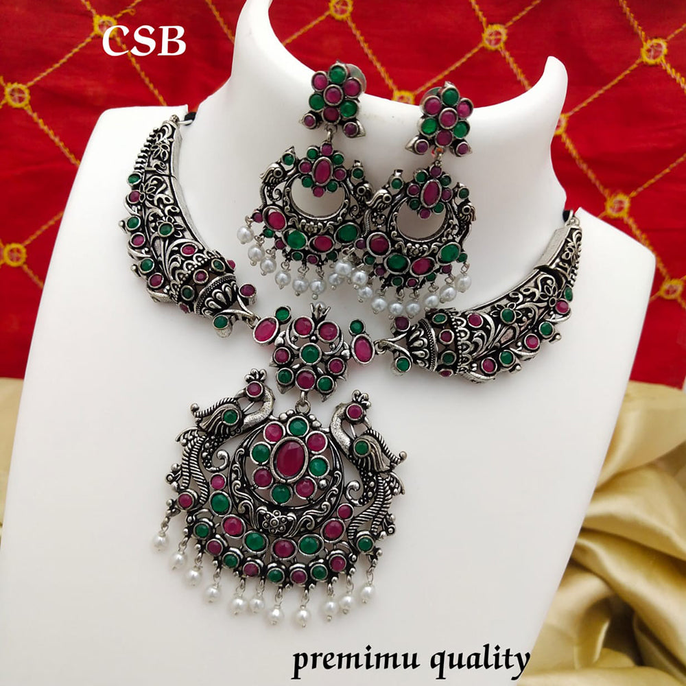 FS Collection Oxidised Plated Necklace Set
