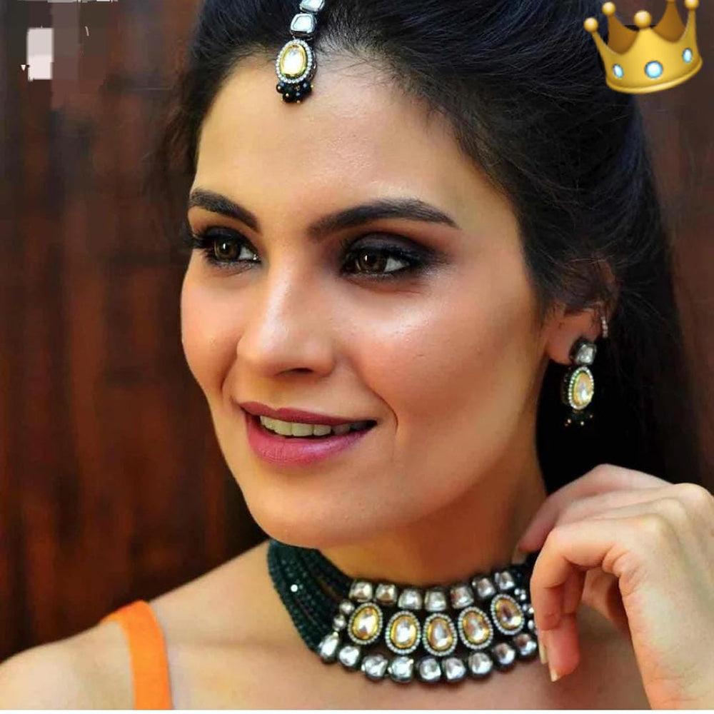 FS Collection Gold Plated Kundan Stone Necklace Set