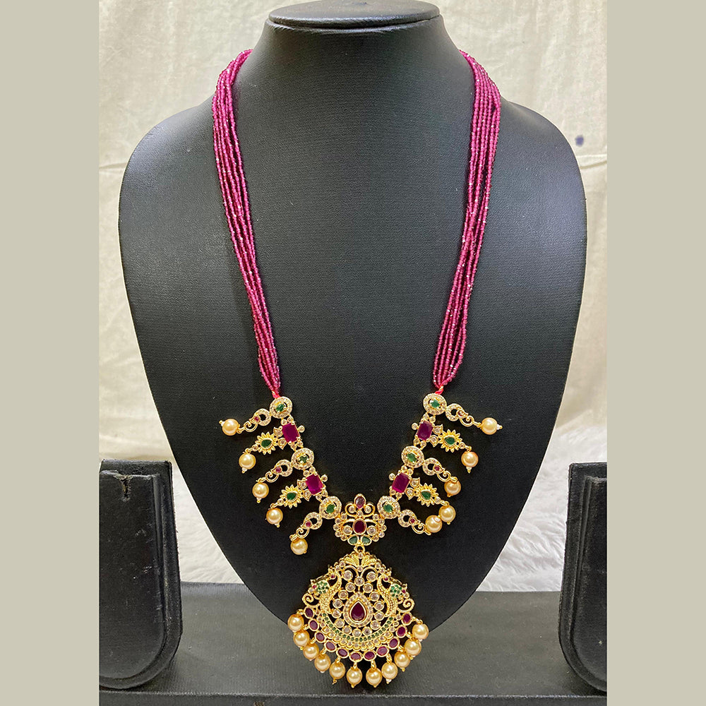 FS Collection Gold Plated AD Stone Long Necklace Set