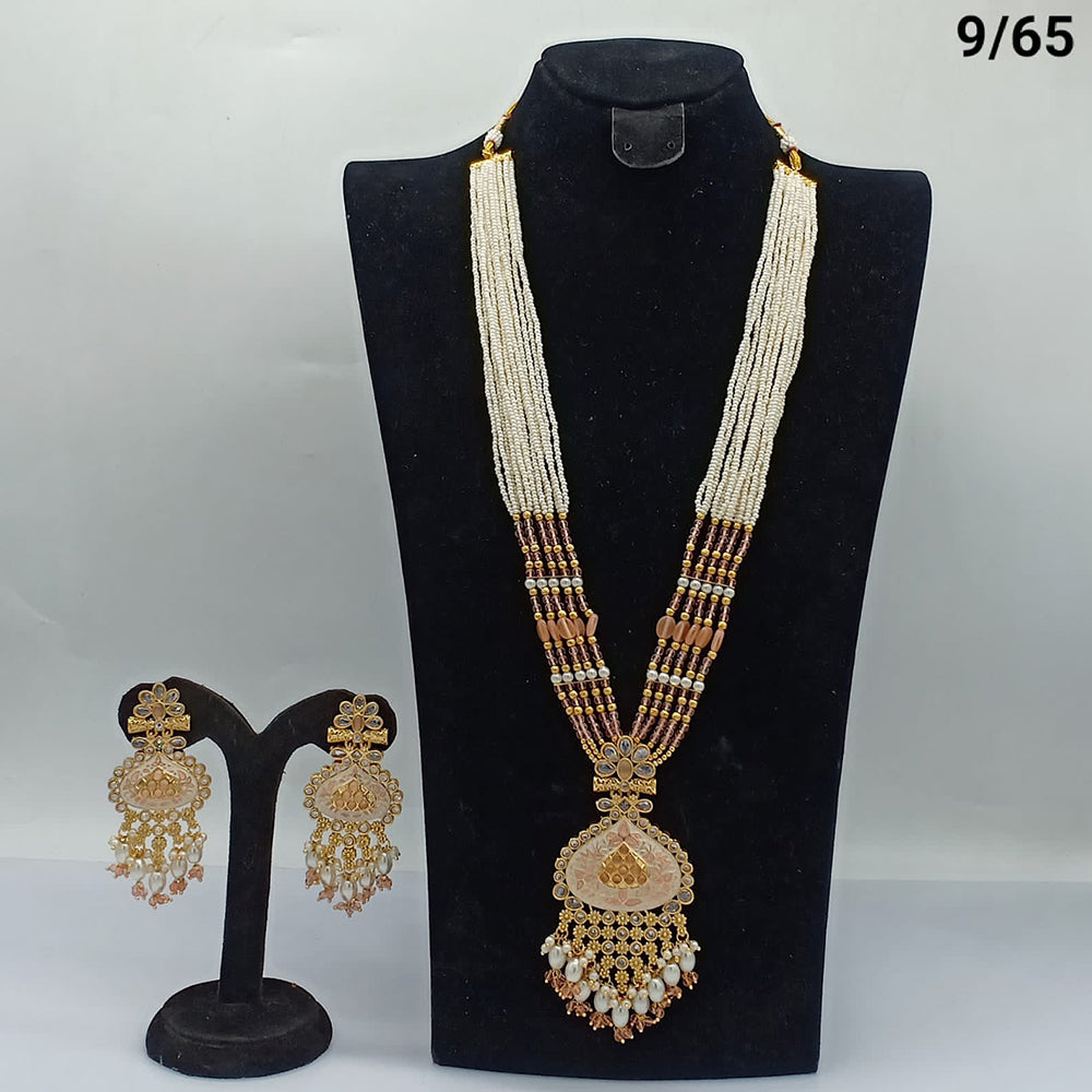 FS Collection Gold Plated Meenakari Long Necklace Set