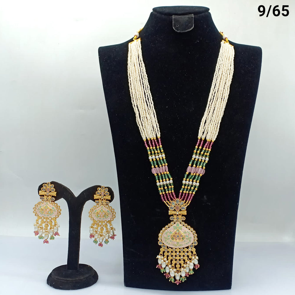 FS Collection Gold Plated Meenakari Long Necklace Set