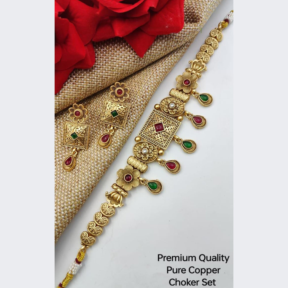 FS Collection Copper Gold Plated Pota Stone Choker Necklace Set