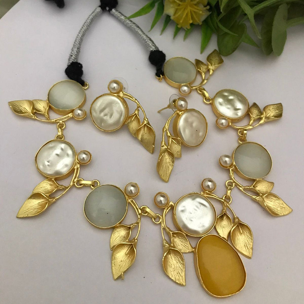 FS Collection Gold Plated Matte Finish Stylish Necklace Set
