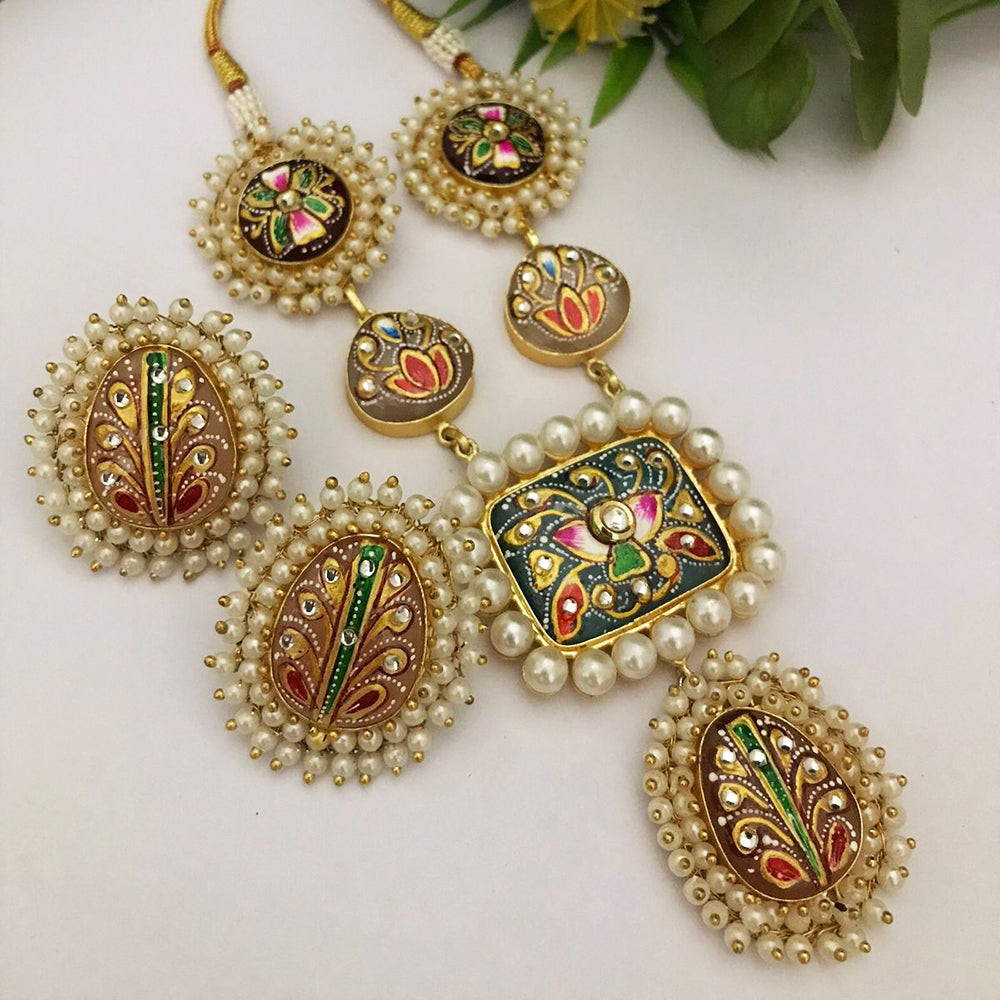 FS Collection Gold Plated Meenakari Necklace Set
