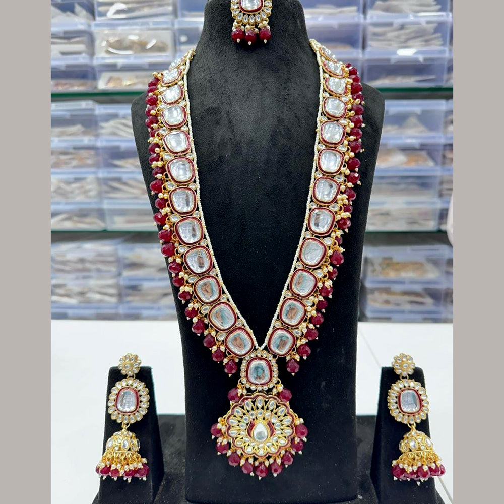FS Collection Gold Plated Kundan Long Necklace Set