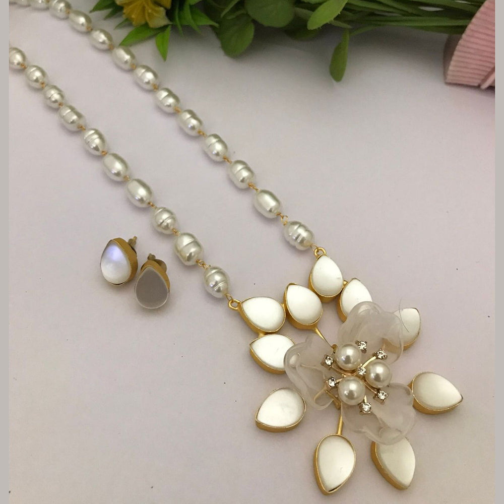 FS Collection Gold Plated Pearl Long Necklace Set