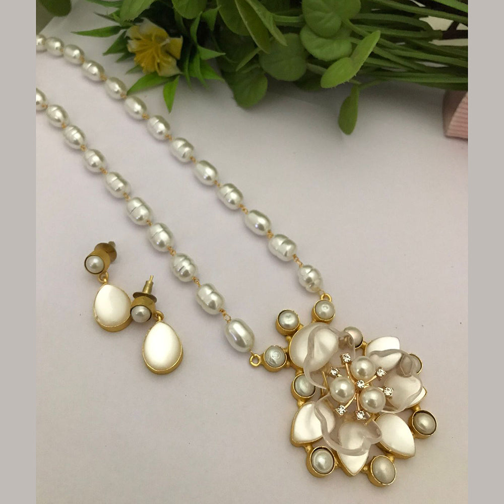 FS Collection Gold Plated Pearl Long Necklace Set