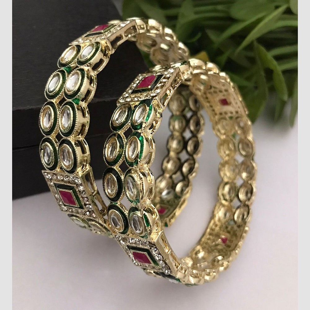 FS Collection Gold Plated Kundan Stone And Meenakari Bangles Set