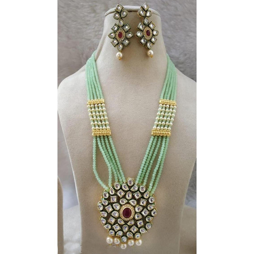 FS Collection Gold Plated Kundan And Pearl Long Necklace Set