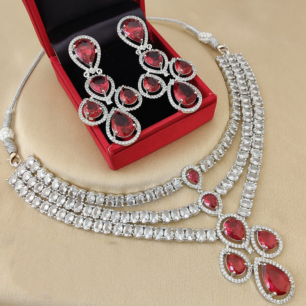 FS Collection Silver Plated AD Necklace Set