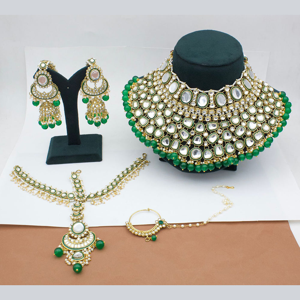 FS Collection Gold Plated Kundan Semi Bridal Choker Necklace Set