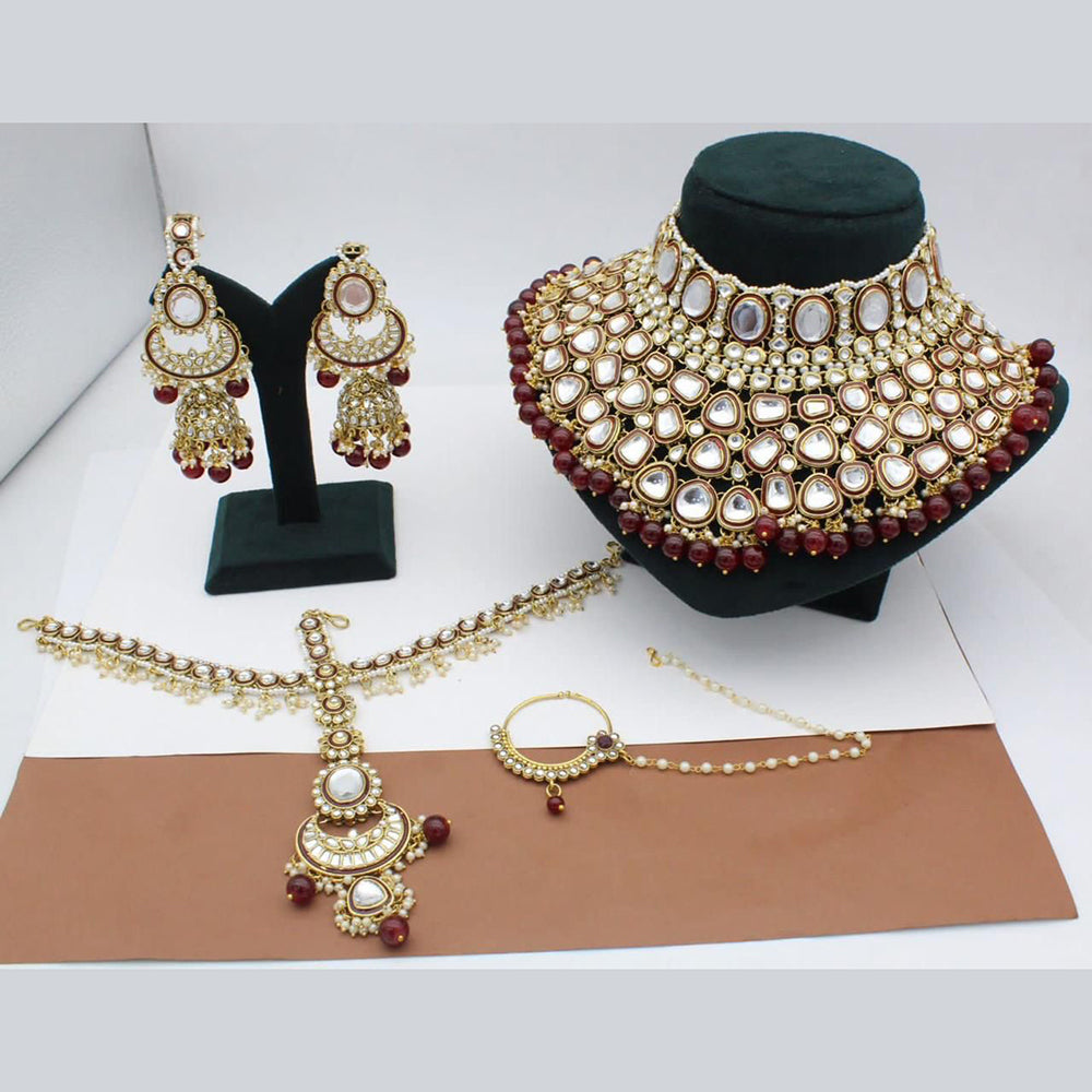 FS Collection Gold Plated Kundan Semi Bridal Choker Necklace Set