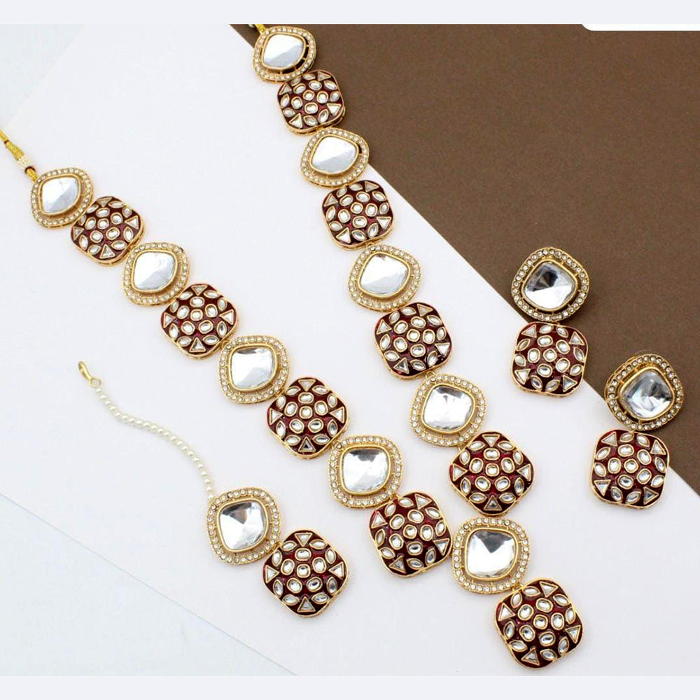 FS Collection Gold Plated Kundan Necklace Set