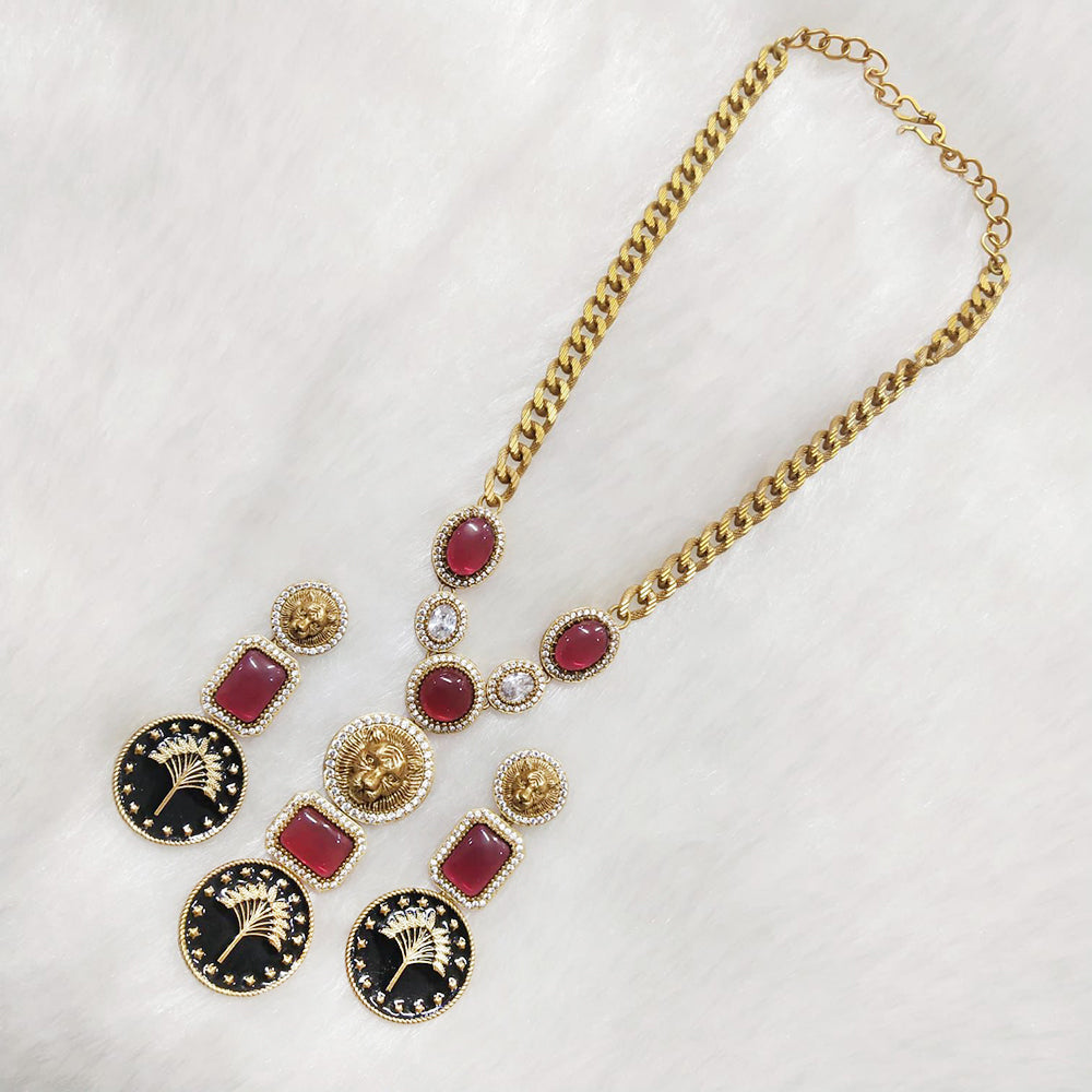 FS Collection Gold Plated Meenakari And Monalisa Stone Necklace Set
